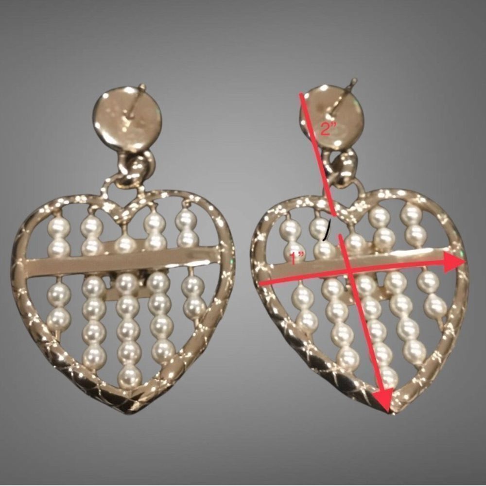 CHANEL Gold Heart Earrings with Pearl and diamond Accents - Picture 6 of 8
